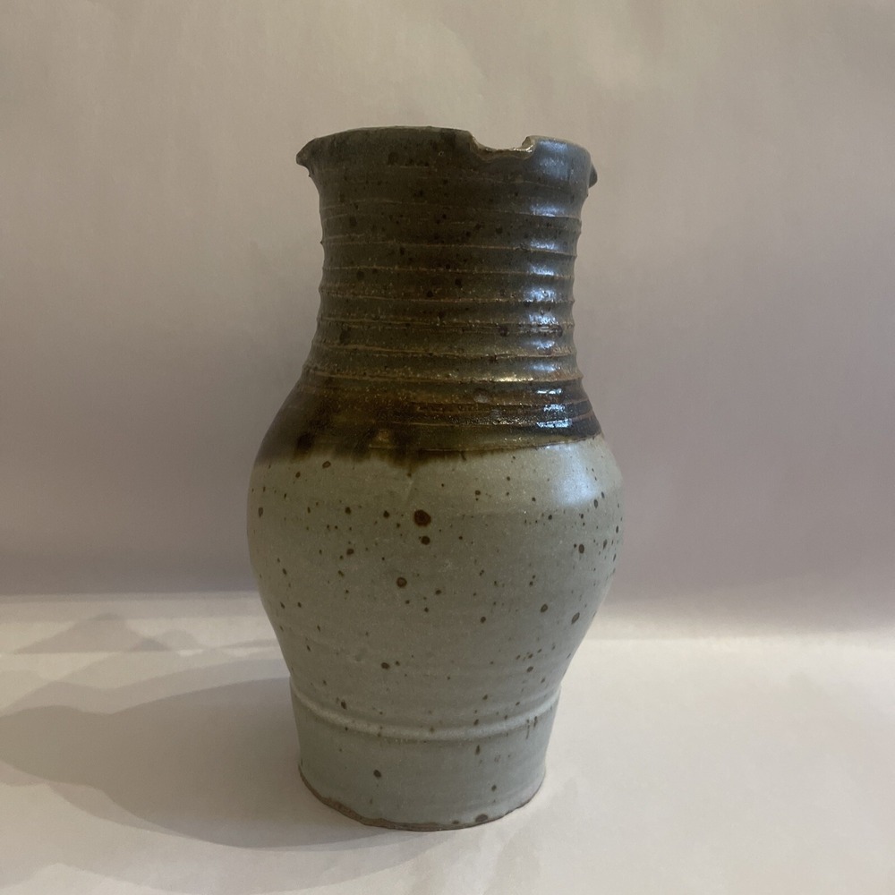 Studio Art Hand Thrown Earthenware Pottery Vase Olive Green, Brown, Gray Glazed